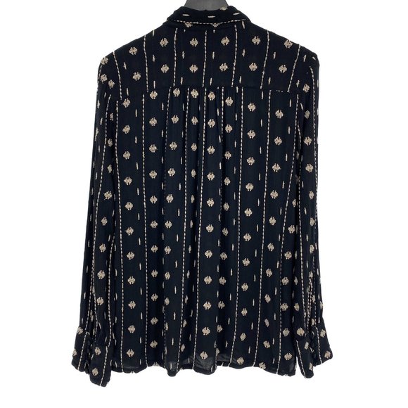 AMUSE SOCIETY Black Cream Embroidered Keyhole Long Sleeve Blouse Size M - Picture 10 of 15